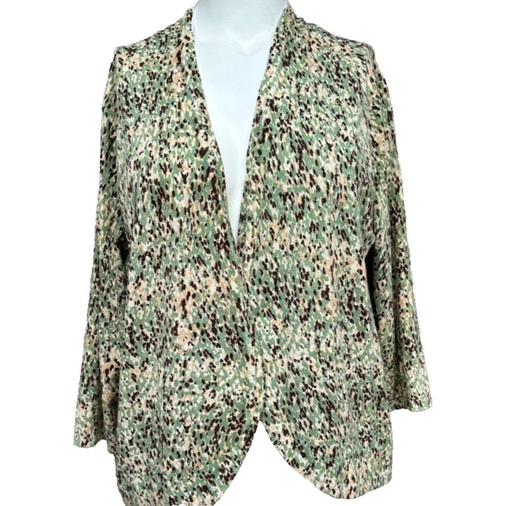 Soft Surroundings Cardigan Sweater XL Green Multi Open Front Stretch Shrug Top